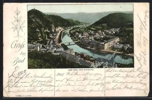 AK Bad Ems, Blick vom Kurberg auf Stadt und Lahn