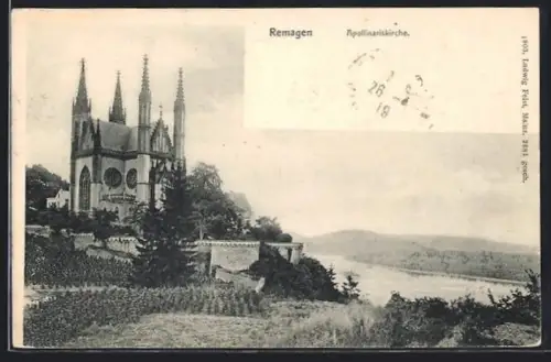 AK Remagen, Apollinariskirche mit Umgebung