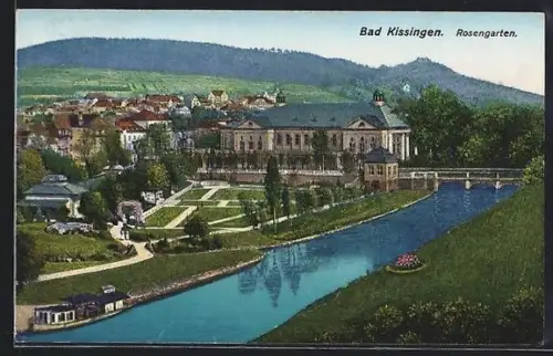 AK Bad Kissingen, Rosengarten und Ort aus der Vogelschau