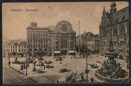 AK Elberfeld, Neumarkt, Brunnen, Rathaus