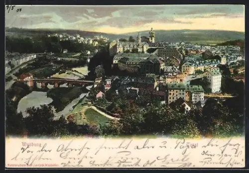 AK Weilburg, Gesamtansicht mit Schloss und Lahnbrücke