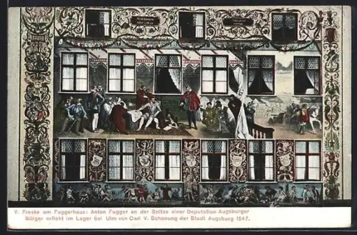 AK Augsburg, Freske am Fuggerhaus Anton Fugger, Schonung der Stadt 1547