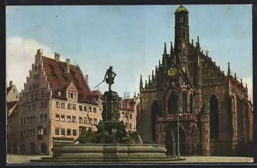 AK Nürnberg, Neptunbrunnen, Frauenkirche