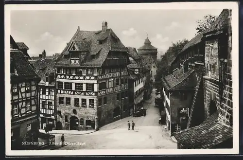 AK Nürnberg, Albrecht-Dürer-Haus aus der Vogelschau, mit Turm