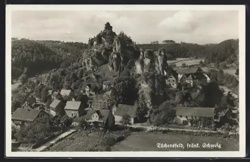 AK Tüchersfeld /Fränkische Schweiz, Felsformationen und Ortsansicht