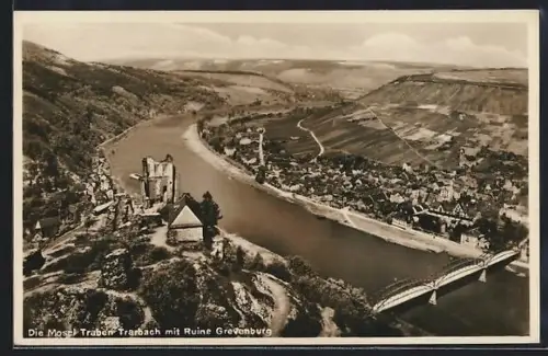 AK Traben-Trarbach, Mosel, Ruine Grevenburg, Brücke