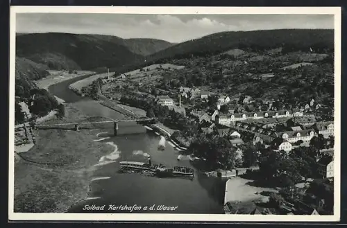 AK Karlshafen a. d. Weser, Weserbrücke, Dampferanleger, Stadtansicht