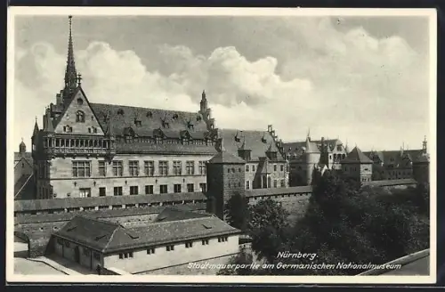 AK Nürnberg, Stadtmauerpartie am Germanischen Nationalmuseum