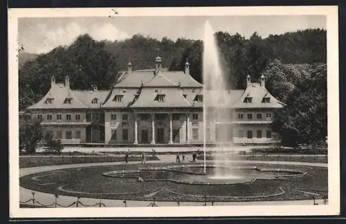 AK Dresden-Pillnitz, Schloss Pillnitz, Springbrunnen, Schlosspark