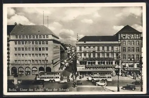 AK Berlin, Unter den Linden, Haus der Schweiz, Café Victoria, Café Schön
