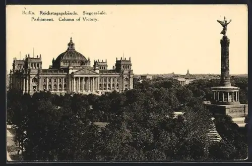 AK Berlin, Reichstagsgebäude, Siegessäule
