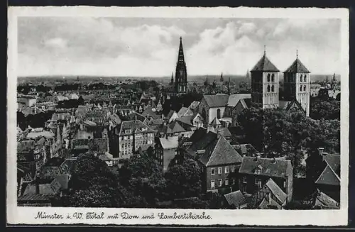 AK Münster i. W., Total mit Dom und Lambertikirche