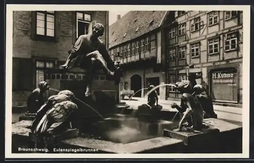 AK Braunschweig, Eulenspiegelbrunnen u. Strassenpartie