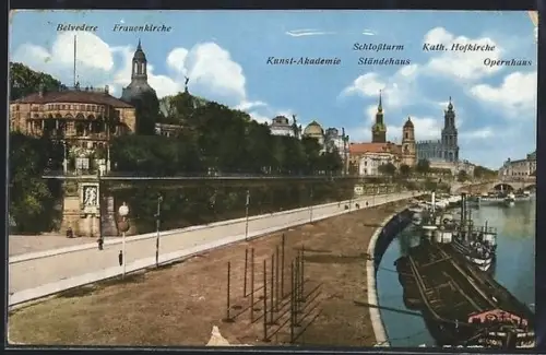 AK Dresden, Elbufer am Belvedere