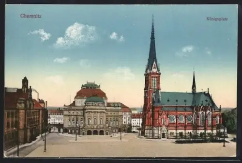 AK Chemnitz, Königplatz mit Kirche