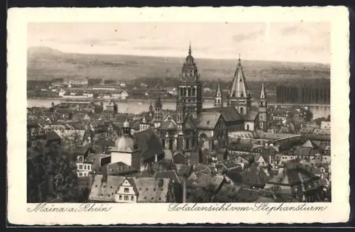 AK Mainz a. Rhein, Totalansicht vom Stephansturm