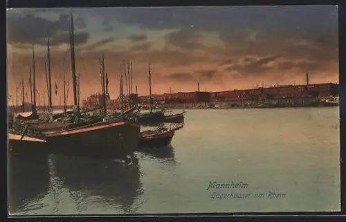 AK Mannheim, Lagerhäuser am Rhein