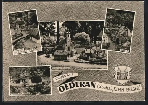 AK Oederan /Sachs., Zechenhaus aus Cunersdorf bei Buchholz, Sägewerk, Kirche