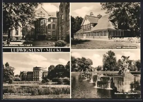 AK Ludwigslust /Meckl., HOG Schweizerhaus, Schloss jetzt Kreisratsgebäude, Kaskaden im Schlosspark