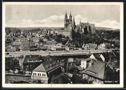 AK Meissen i. Sa., Stadtansicht mit Dom und Albrechtsburg