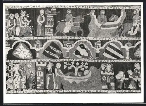 AK Wienhausen, Kloster, Tristan-Teppich Nr. 1, um 1300, Ausschnitt