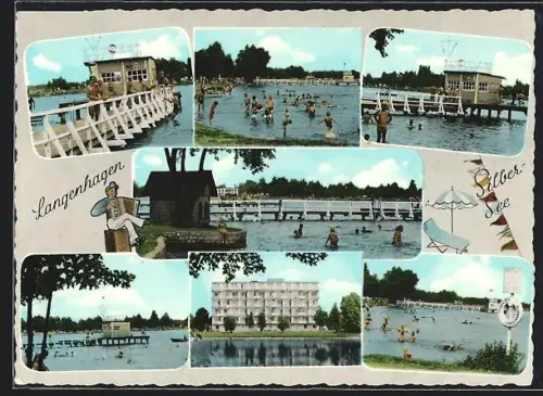 AK Langenhagen, Silbersee, Strandbad, Badegäste, Gebäude