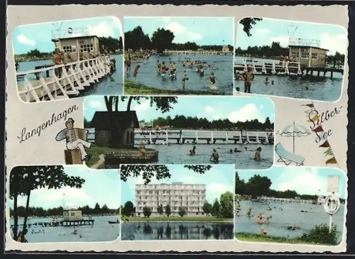 AK Langenhagen, Silbersee, Badeanstalt, Strand, Gebäude