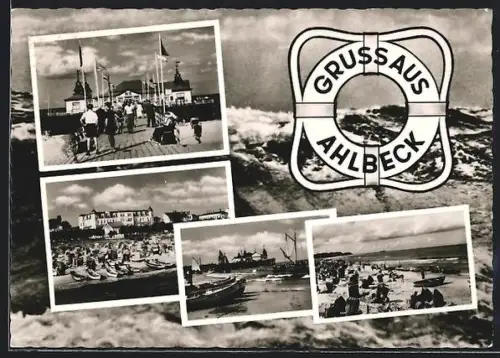 AK Ahlbeck, Seebrücke, Strand, Fischerboote, Strandpromenade