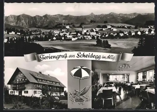 AK Scheidegg im Allgäu, Ortsansicht, AEG Ferienheim, Speisesaal