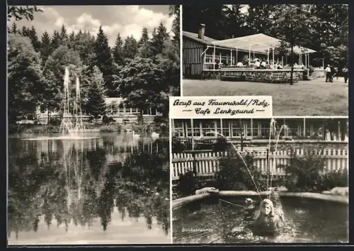 AK Frauenwald /Rstg., Café Lenkgrund, Springbrunnen, Gäste auf Terrasse