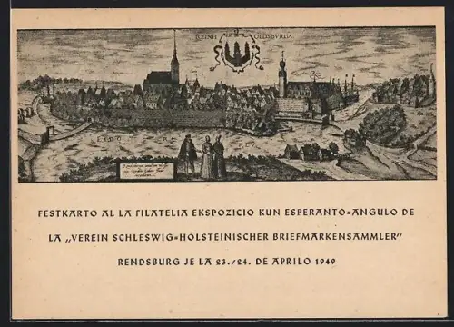 AK Rendsburg, Historische Ortsansicht, Festkarte Briefmarkenausstellung 1949