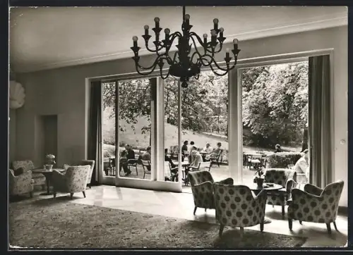 AK Bad Kissingen, Sanatorium Rudolf Wissel, Innenansicht und Terrasse
