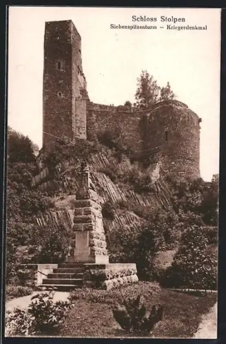 AK Stolpen, Schloss, Siebenspitzenturm - Kriegerdenkmal