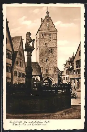 AK Dinkelsbühl, Wörnitz-Tor mit Löwenbrunnen