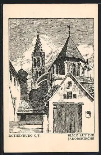 Künstler-AK Rothenburg, Blick auf die Jacobskirche