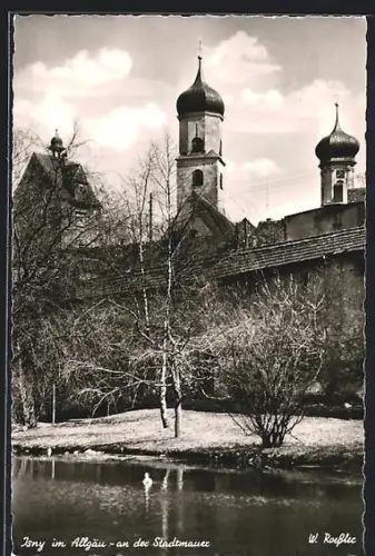 AK Isny im Allgäu, An der Stadtmauer, mit Türmen