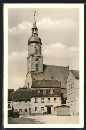 AK Mügeln, Kirche St. Johannis und Schneiderei Fürster