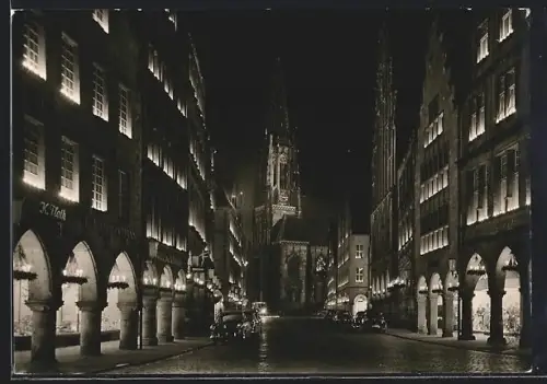 AK Münster i. W., Prinzipalmarkt mit Festbeleuchtung