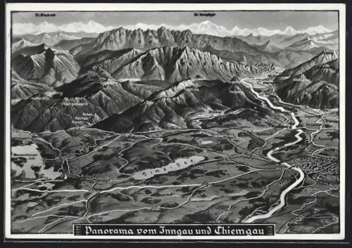Künstler-AK Sims-See, Panorama vom Inngau und Chiemgau