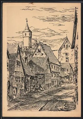 Künstler-AK Dinkelsbühl, Russelberggasse mit Grüner Turm