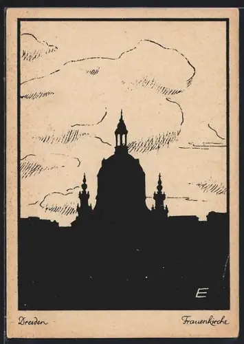 Künstler-AK Dresden, Frauenkirche, Schattenbild