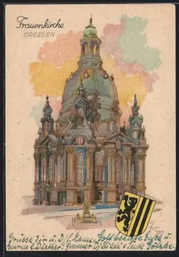 Künstler-AK Dresden, Frauenkirche, Wappen