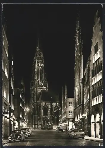 AK Münster, Prinzipalmarkt und St. Lamberti bei Nacht