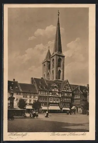 AK Hildesheim, Partie am Holzmarkt mit Kirche