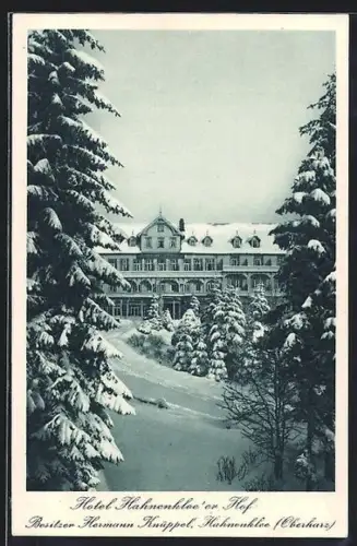 AK Hahnenklee /Oberharz, Hotel Hahnenklee`er Hof im Winter, Besitzer Hermann Knüppel