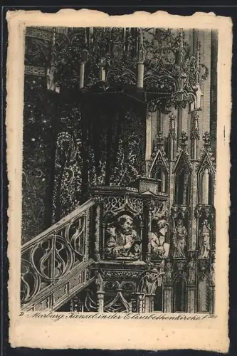 Künstler-AK Marburg, Kanzel in der Elisabethenkirche