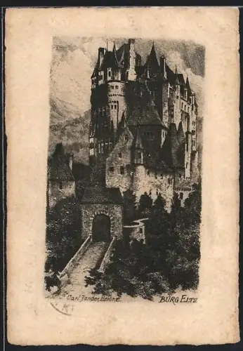 Künstler-AK Eltz, Blick auf die Burg Eltz