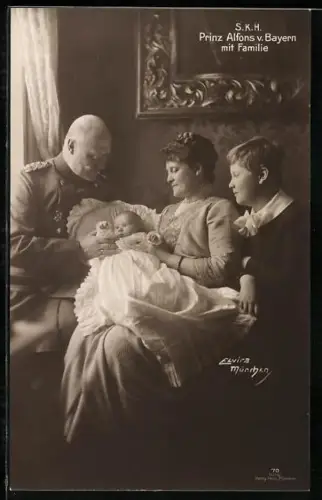 AK S. K. H. Prinz Alfons von Bayern mit Familie