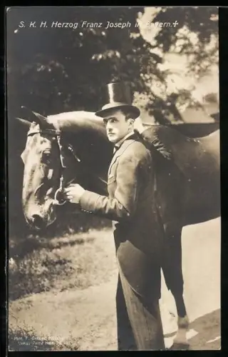 AK S. K. H. Herzog Franz Joseph von Bayern mit seinem Pferd