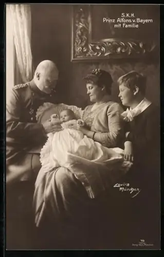 AK S. K. H. Prinz Alfons von Bayern mit Familie
